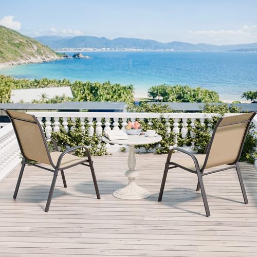 Image of Betterhood Patio Chairs Set of 2, Stackable Outdoor Dining Chairs Set with Breathable Seat Fabric, All-Weather Powder-Coated Metal Frame for Deck, Pool Side and Backyard, 350LBS Capacity (Khaki)
