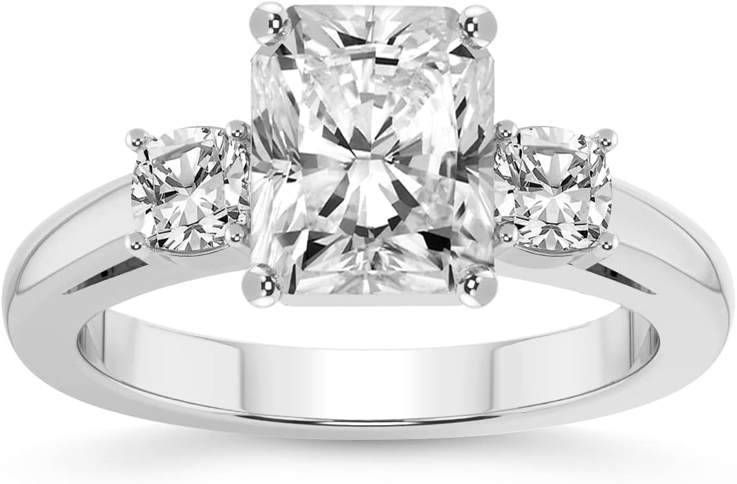 FRIENDLY DIAMONDS Lab Grown Diamond Ring For Women IGI Certified | 1-5 Carat Emery Three Stone Side Cushion Diamond Ring | 14K Or 18K White, Yellow Or Rose Gold | FG-VS Quality