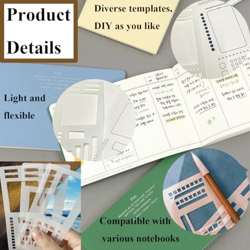 Handmade Flexible Record Template – 3 Pack Journaling Planner Stencil Set for Dot Grid, Drawing, Checklists & Daily Planning – Reusable Templates for Journaling, DIY Crafts (C)