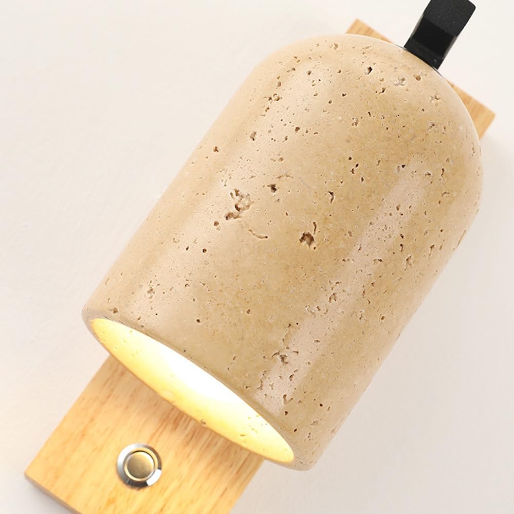 Applique Murale en Bois Massif, Applique Murale Japonaise en marbre Jaune Wabi-sabi, luminaires muraux de Style crème for Chambre à Coucher, Chevet, Salon, luminaires muraux câblés (Color : A)