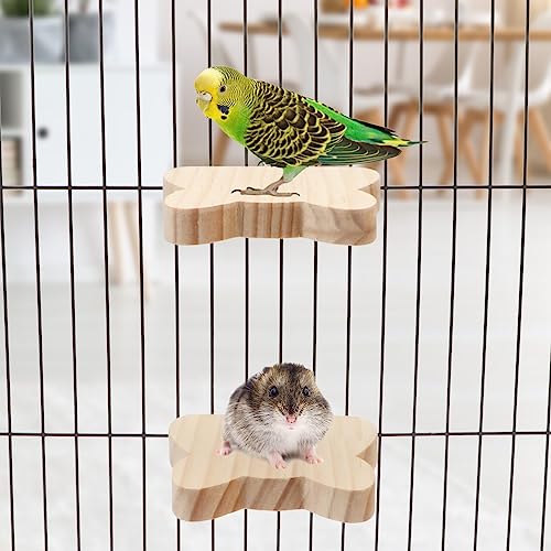 Image of 2 Pieces Bird Perch Platform Wooden Stand Toy for Small Bird Parrot Parakeet Cockatiel Budgie Lovebirds Conures Finches Rat Cage Accessories (Cat Head Shape)