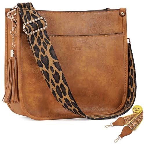 Image of HKCLUF Vegan Leather Crossbody Bags Purse for Women Trendy Tassel Hobo Handbag Women With 2PCS Adjustable Guitar Strap | Vegan Leather