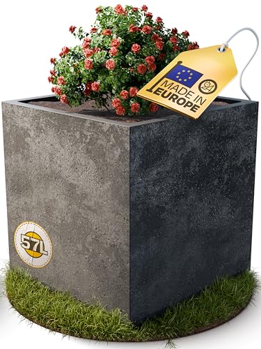 Ondis24 Pflanzkübel Vulkan Basalt 50, Blumentopf 50 x 50 cm, Garten Blumenkübel, Schiefer Optik Pflanzkübel mit Wasserspeicher, Pflanzenkasten hoch, Winterfest