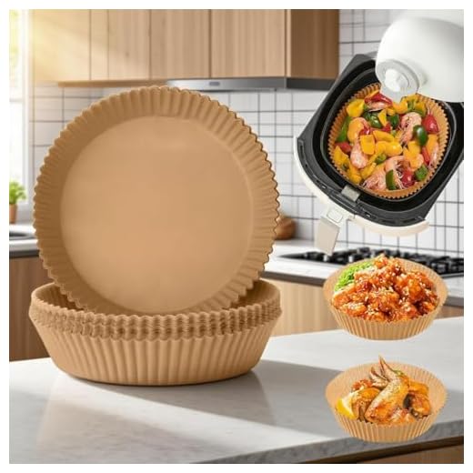 100 PCS Air Fryer Mats Liners 8” Round Air fryer Oven, Water Proof Non Stick Basket Liners for Baking Cooking