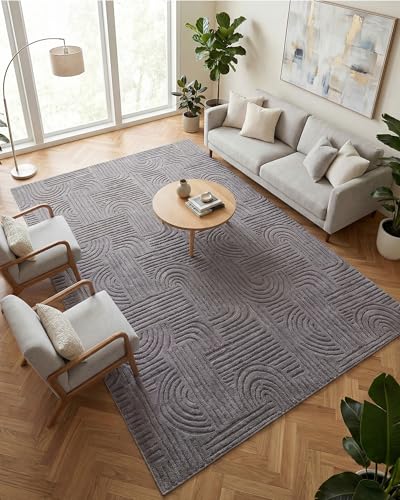 Tapis de salon lavable gris uni Carvapet 152x213 cm antidérapant - 6