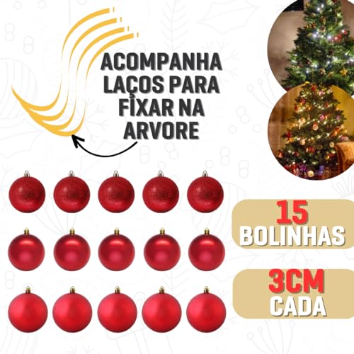 Kit 15 Bola De Natal Enfeite Luxo Glitter Lisa E Fosca Decoração De Natal Árvores Guirlandas (3CM, V