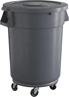 Krollen Industrial 32 Gallon Gray Round Commercial Trash Can with Lid and Dolly