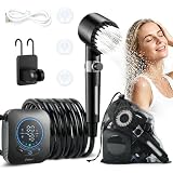 Onirap Portable Camping Shower,IPX8,Filtered Massage Brush Showerhead,Shower Pump Rechargeable 8000mAh Battery,Intelligent LED Display,4 Spray Modes,Outdoor Camping Shower Pump for Hiking,Travel, Pet