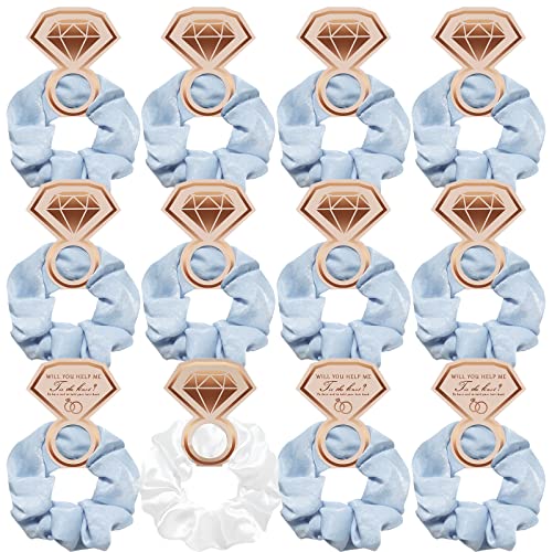 Bridesmaid Scrunchies 12Pcs Satin Proposal Gifts Elastics Hair Ties Bachelorette Soft Scrunchy Hair Bands Hair Styling Accessories Party Favors For Wedding Parties Bridal Shower White Fresh Blue #TOP7