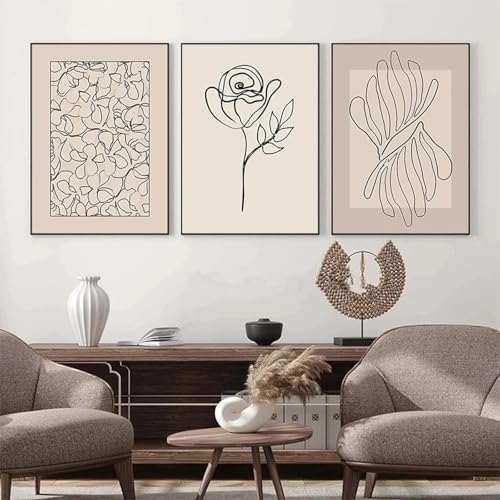 Peinture à l'encre de femme sur toile haut de gamme - Triptyque d'art minimaliste 50x70cm