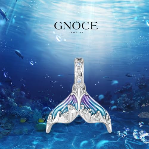 Image of GNOCE Little Mermaid Pendant Dangle Charm for Her, S925 Sterling Silver Tear Drop Pearl Bead Charms for Women Wife, Valentine's Day, Mother's Day Hand‑Finished Keepsake Jewelry Gift