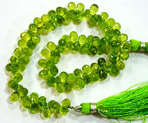 Péridot vert perle naturelle briolette goutte facettée 5x7mm pour fil 9" DIY