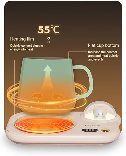 Miniatura 5 de FAYDOVE - Calentador inteligente de taza de café, calentador de taza de café con bonita luz nocturna de gato, apagado automático, pantalla LED de 3
