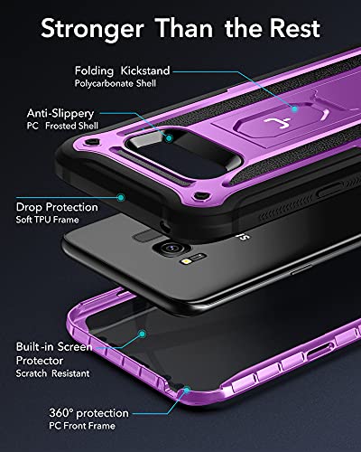 Youmaker Kickstand Case For Galaxy S8 Plus, Full Body With Built-In Screen Protector Heavy Duty Protection Shockproof Rugged Cover For Samsung Galaxy S8 Plus 6.2 Inch - Purple/Black #TOP4