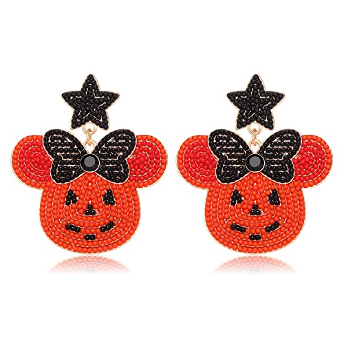 Halloween Earrings Cute Orange Star Bow Mouse Beaded Festive Dangling Earrings Fun Halloween Holiday Party Decor