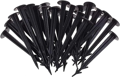 SKEMIX 50 Pack 4.5 Inch Plastic Garden Stakes Heavy Duty Landscape Anchoring Spikes for Weed Fabric Tarp Tent Edging & Ground Fixing Black