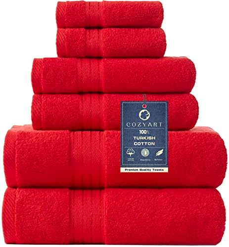 COZYART Red Bath Towels Set for Bathroom Soft Absorbent Durable 650 GSM Turkish Cotton Towel Set of 6, 2 Large Bath Towels, 2 Hand Towels, 2 Washclothes