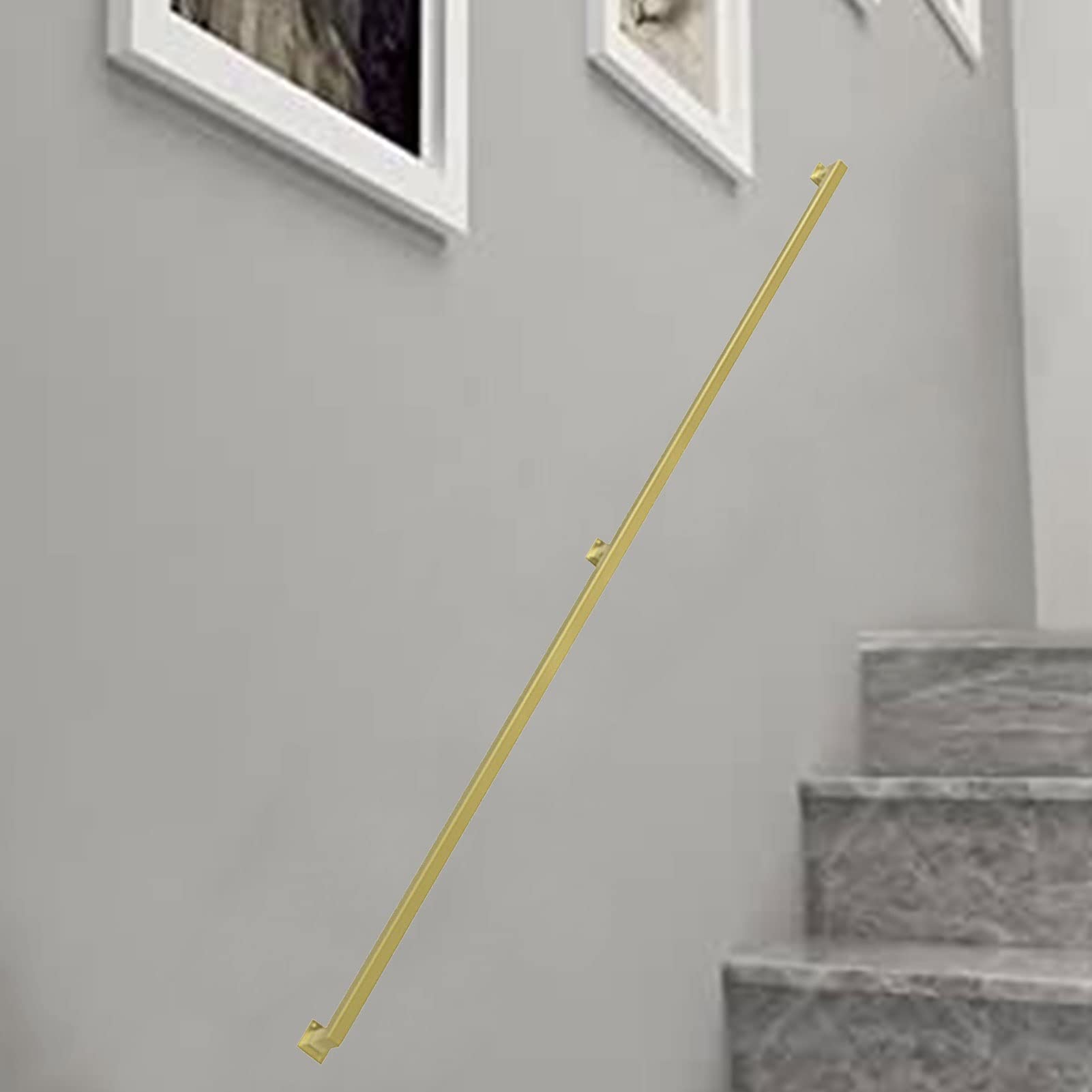 Stair Banister Handrail for Indoor Outdoor, Staircase Railing Brackets Metal Wrought Iron Wall Railing for Interior and Exterior Gold Wall Mounted Support Rod Armrests(20ft/600cm)