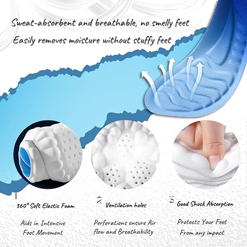 Image of Wonder Care Memory Foam Shoe Insoles For Women Shock Absorbing Sports Shoe Insoles For Men And Women Cuttable Soft Breathable Honeycomb Orthotic Replacement Inserts (Size 3-4 UK)