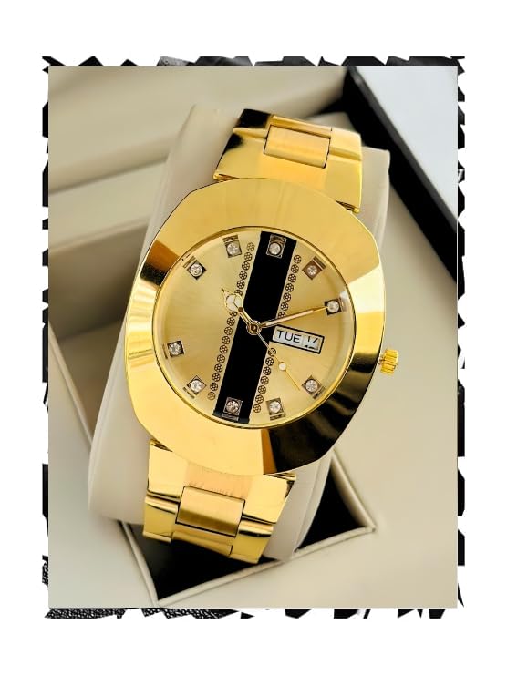 NIJAMRUT Analog Day Date Functioning Stainless Steel Chain Gold Analog Watch - for Men (B0D2PFDGFL) Amazon Price History, Amazon Price Tracker