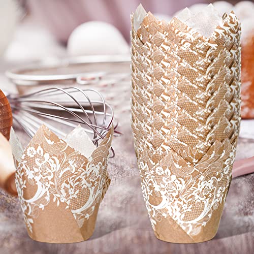 200 Pcs Wedding Tulip Cupcake Liners Bridal Shower Muffin Liners Baking Cups Greaseproof Paper Cupcake Wrappers Cupcake Holders For Party Wedding Girls Birthday Decoration (Lace) #TOP2