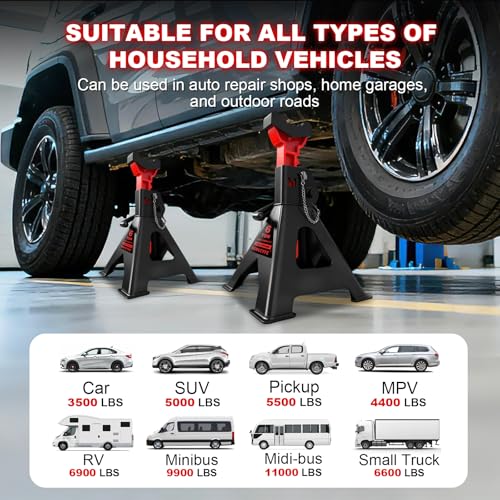 SENKEYFE 6 Ton (13,200 LBs) Jack Stands with Double Pin Locking,Rubber Cover and Large Foot Base,15\"-23\" Adjustable Height,Heavy Duty Car Jack Stands,Lifting Bus,RV,SUV,MPV,Pickup Truck,ATV/UTV,1 Pair - Thumbnail 5