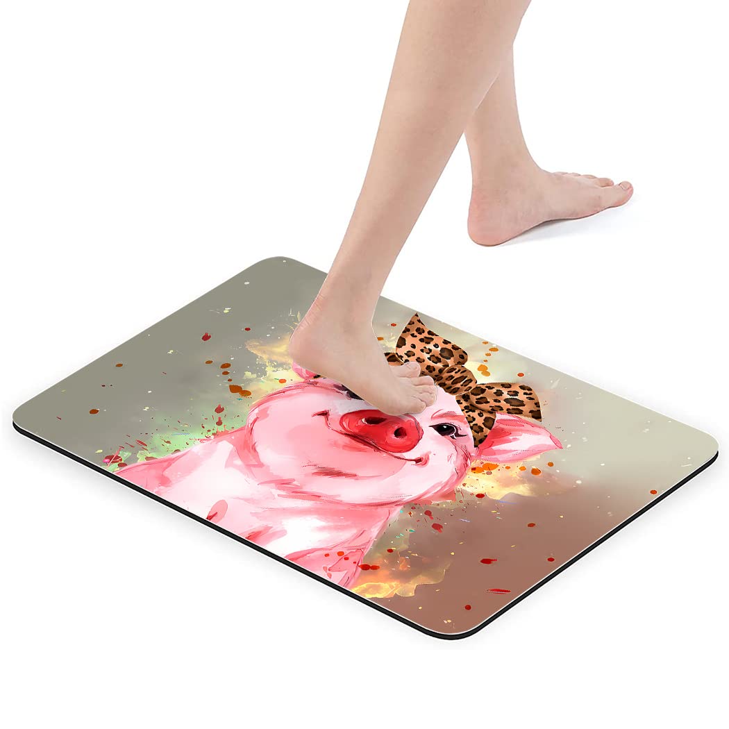 YISUMEI Bathroom Rug,Absorbent Non-Slip Indoor Bath Mat for Bathtub and Shower Floor,Durable Rubber Backing Print,17"x24",Cute Animal Pink Pig Flowers Cartoon Funny Watercolor Piglet Kawaii - Image 2