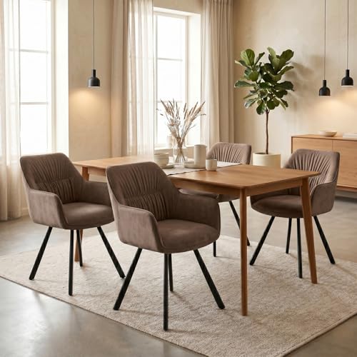 WAFTING Chaise Pivotante Salle à Manger rotative à 360°, Lot de 4, Fauteuil avec Accoudoirs, Velours Microfibre et Structure en Métal, Chaise Rembourrée...