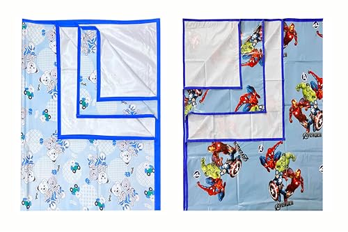 Image of EcoSoft Plastic Sheet,PVC Sheet for Kids,Rubber Sheet for Babies,Bed Wetting Protector(90 x 135 cm) (Blue Bear & Blue Avengers)
