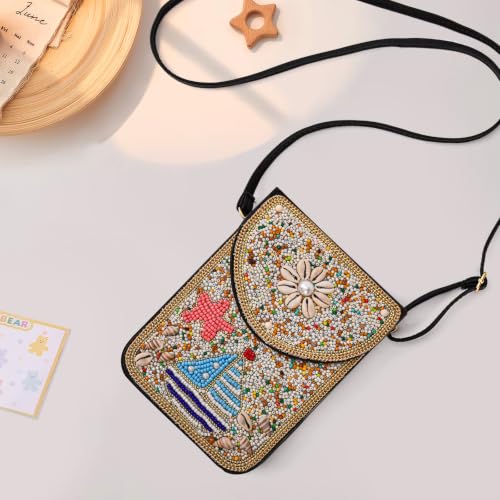 Image of Small Beaded Crossbody Bag for Women, Boho Cell Phone Shoulder Purse Wallet with Handcrafted Colorful Beads