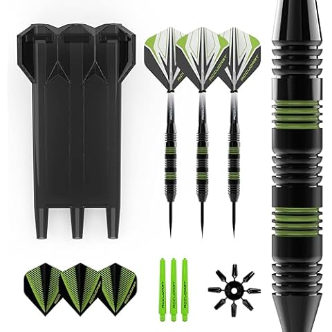Accudart Steel Tip Dart Set 3.0 - Gunmetal Finish Steel Barrel - Hybrid Grip - Polycarbonate Shafts - Standard Shape Flights - Drop in Case Stores Fully Assembled Darts Cover