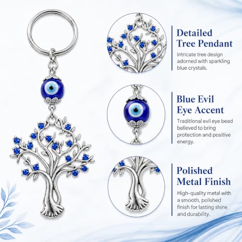 Image of Tree Shape Pendant with Blue Evil Eye Keychain Crystal alloy Keyring for Diwali Gift item for Men and Women