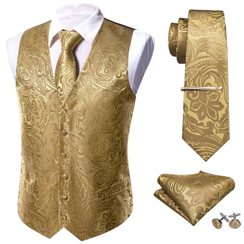 Barry.Wang Designer Waiscoat Vest for Men Necktie Hanky Cuff