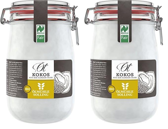 Ölmühle Solling Bio & Naturland Fair Kokosöl im Bügel-Glas 1000ml (Packung mit 2)
