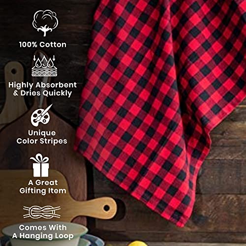 Candy Cottons Set Of 6 Kitchen Dish Towels, 100% Cotton Kitchen Towels, With Hanging Loop, Dishcloth Sets For Washing & Drying Dishes, Tea Towels & Hand Towels 18X28, Gingham Check, Black/Red #TOP1