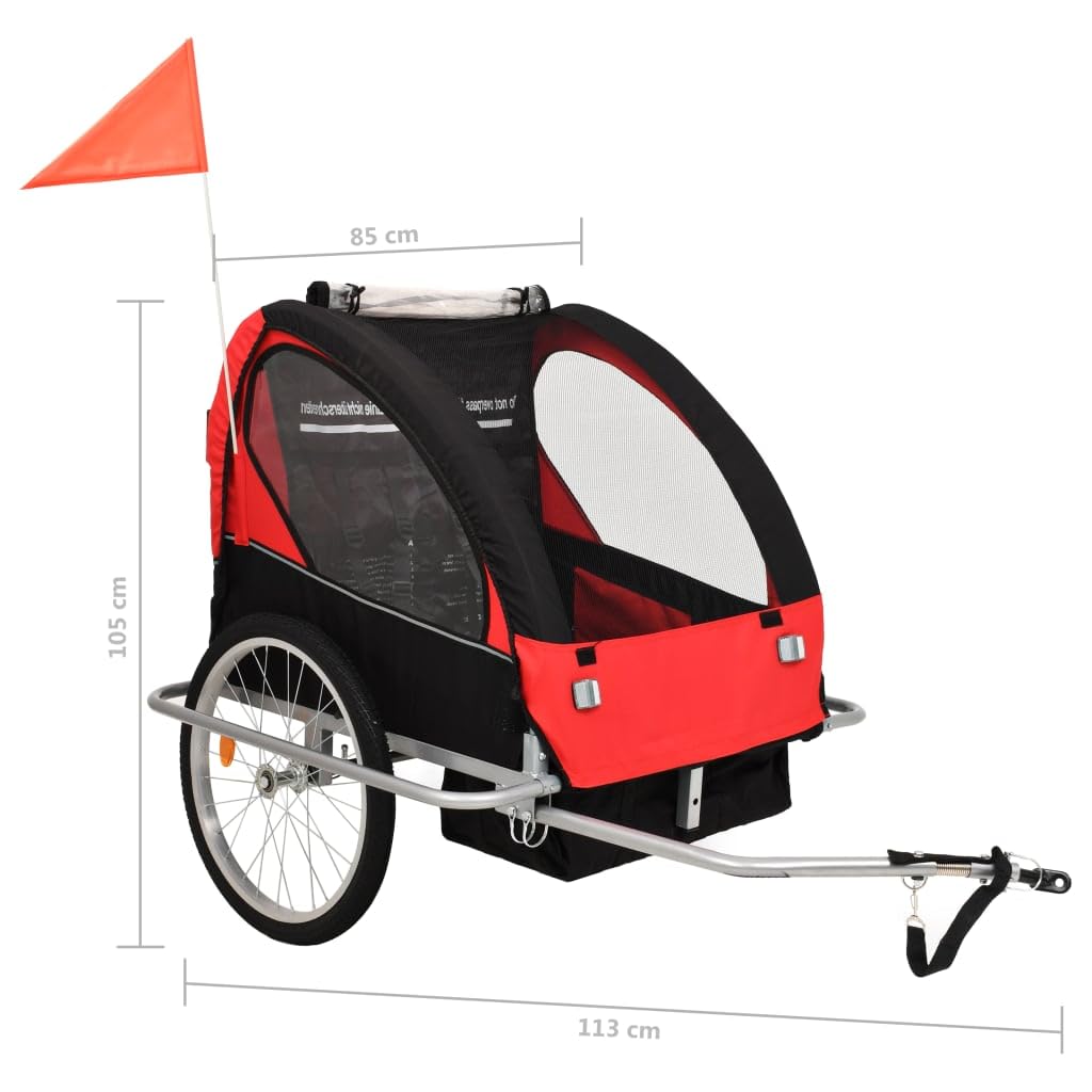 2-in-1 Kinder-Fahrradanhänger & Buggy, Schwarz und Rot, Artikelfarbe: Schwarz und Rot