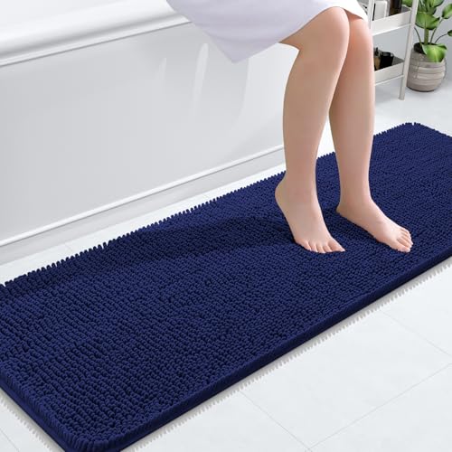 Image of OLANLY Bathroom Runner Rugs 59x20, Soft Absorbent Chenille Bath Rugs, Rubber Backing Quick Dry, Machine Washable Long Bath Mats for Bathroom, Tub and Shower, Home Decor Accessories, Twilight Sapphire