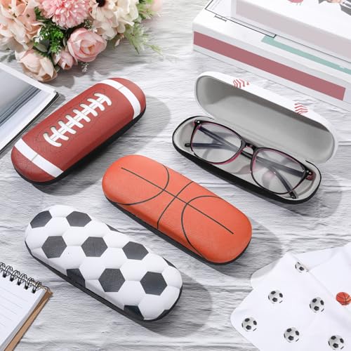 Image of 4 Pcs Hard Shell Eyeglass Case with Microfiber Cloth Ball Themed Kids Glasses Case Durable Small Sunglasses Holder Sports Eyewear Storage Box Protective Cover for Boys Girls Men Women