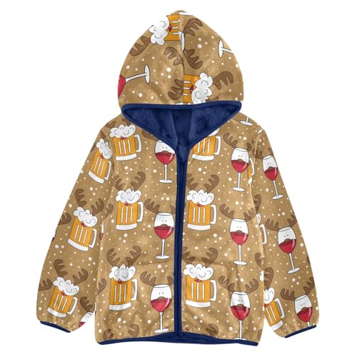 Beer Mugs with Reindeer Antler Girls Fleece Jacket Girls Fall Jacket Girls Zip Up Hoodie Girls Sherpa Jacket 2-10T