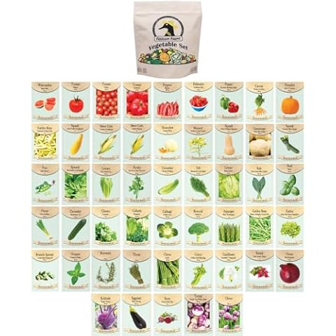 Black Duck Brand 50 Packs Assorted Heirloom Vegetable Seeds 40 Varieties Over 20,000 Heirloom Seeds, Includes Freedom Farms Vegetable Set Mylar Bag for Optimal Seed Storage! 100% Non-GMO Cover