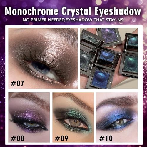 Image of WanTuoluo Sparkly Eyeshadow Palette for Women, Single Monochrome Eye Shadow Makeup, Shiny Pressed Cream Powder, Blendable Natural sombras para ojos, Holographic,Vegan,Travel (08-sparkly-Purple)