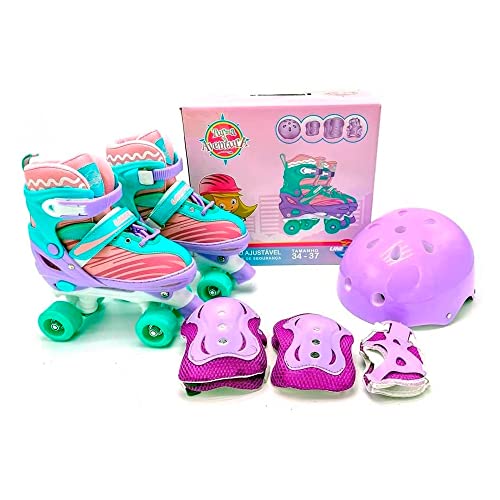 Patins Quad Ajustável Kit com Acessórios de Segurança Turma da Aventura do 34/37 - Unitoys