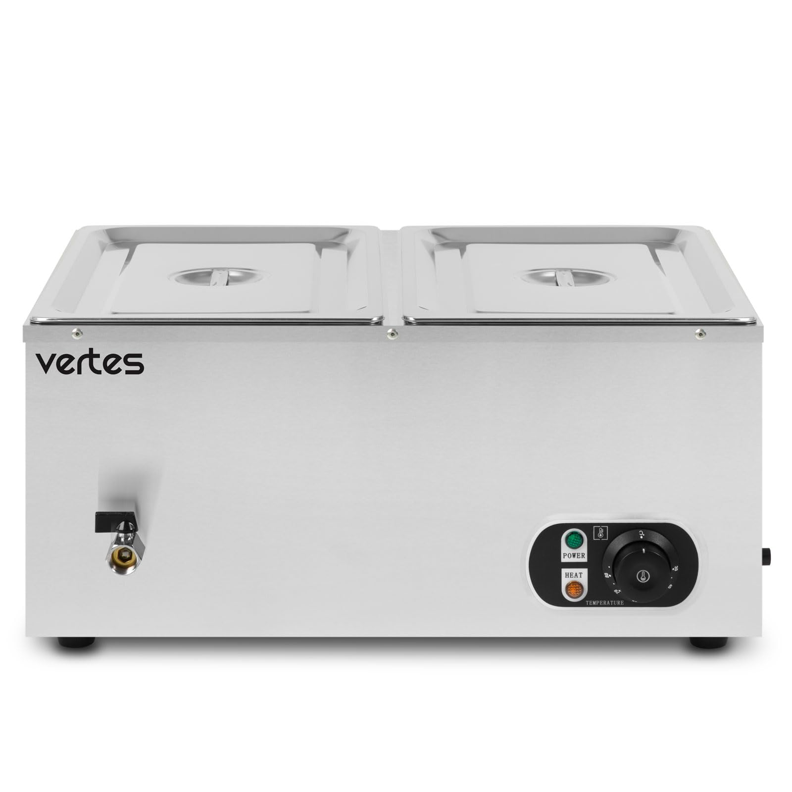 VERTES Speisenwärmer Buffetwärmer Wärmebehälter Für Speisen Elektrisch 1500W aus Edelstahl (Inkl 2X 1/2 GN Behälter mit Deckel für 2X 10L, Ablasshahn, Bain Marie Wasserbad, Temperatur 0-85°C)