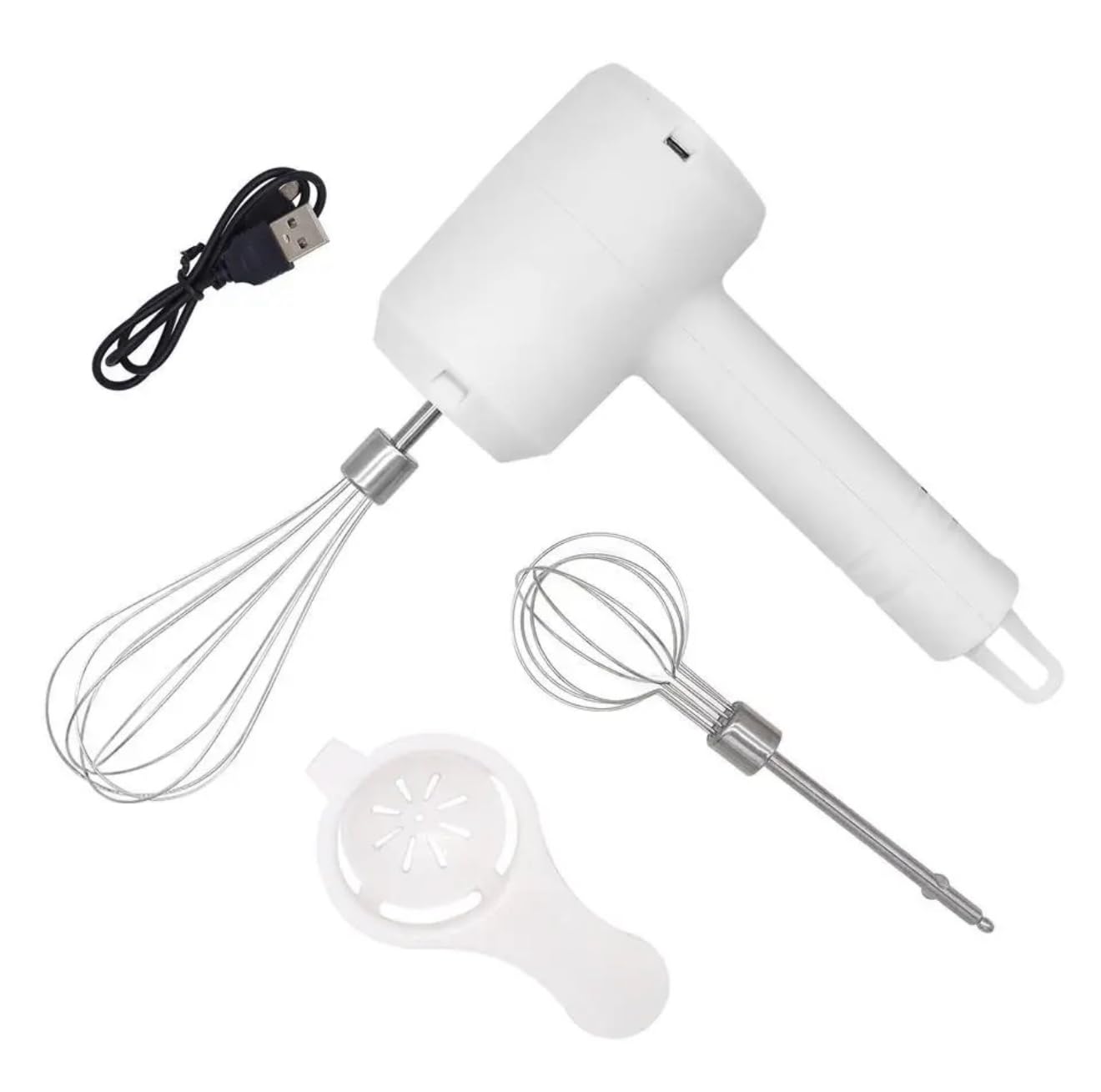 Electric Hand Mixer White Stainless Steel Whisk Attachments USB Rechargeable Portable Milk Frother Kitchen Blender for Mixing White