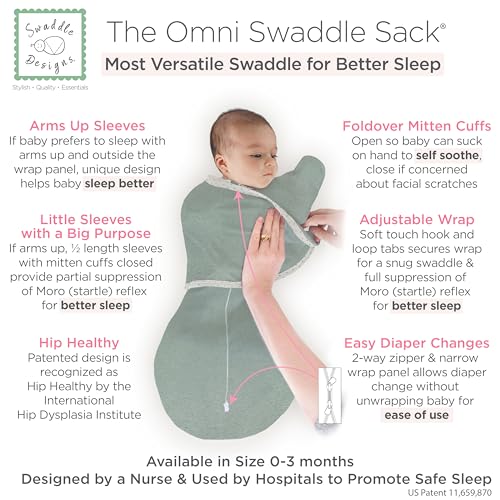 Image of SwaddleDesigns 0-3 Mo Baby Swaddle Set, Spring Garden, Cotton Muslin Swaddle Blankets 4pk and Jadeite, 6-Way Omni Swaddle Sack for Newborn, More Options to Calm Startle Reflex, Improves Sleep