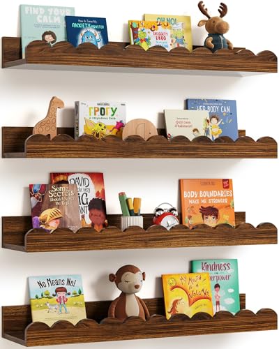 Seocry Scalloped Wall Bookshelves for Nursery Floating Wooden Book Shelves for Kids Room White Nursery Shelves for Wall Baby & Toddler Room Decor
