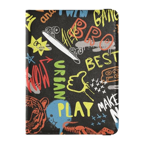 Custodia per passaporto per donne e uomini per da viaggio con blocco RFID slogan graffiti dinosauri Slogan Dinosauro Graffiti Taglia unica Casual