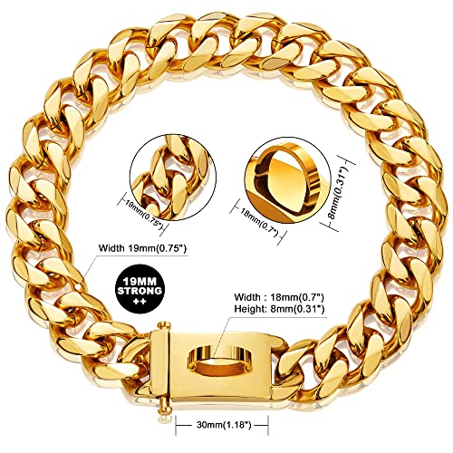 Gold Dog Chain Collar Walking Metal Chain Collar With Design Secure Buckle,18K Cuban Link Strong Heavy Duty Chew Proof For Small Dogs(19Mm, 10") #TOP1