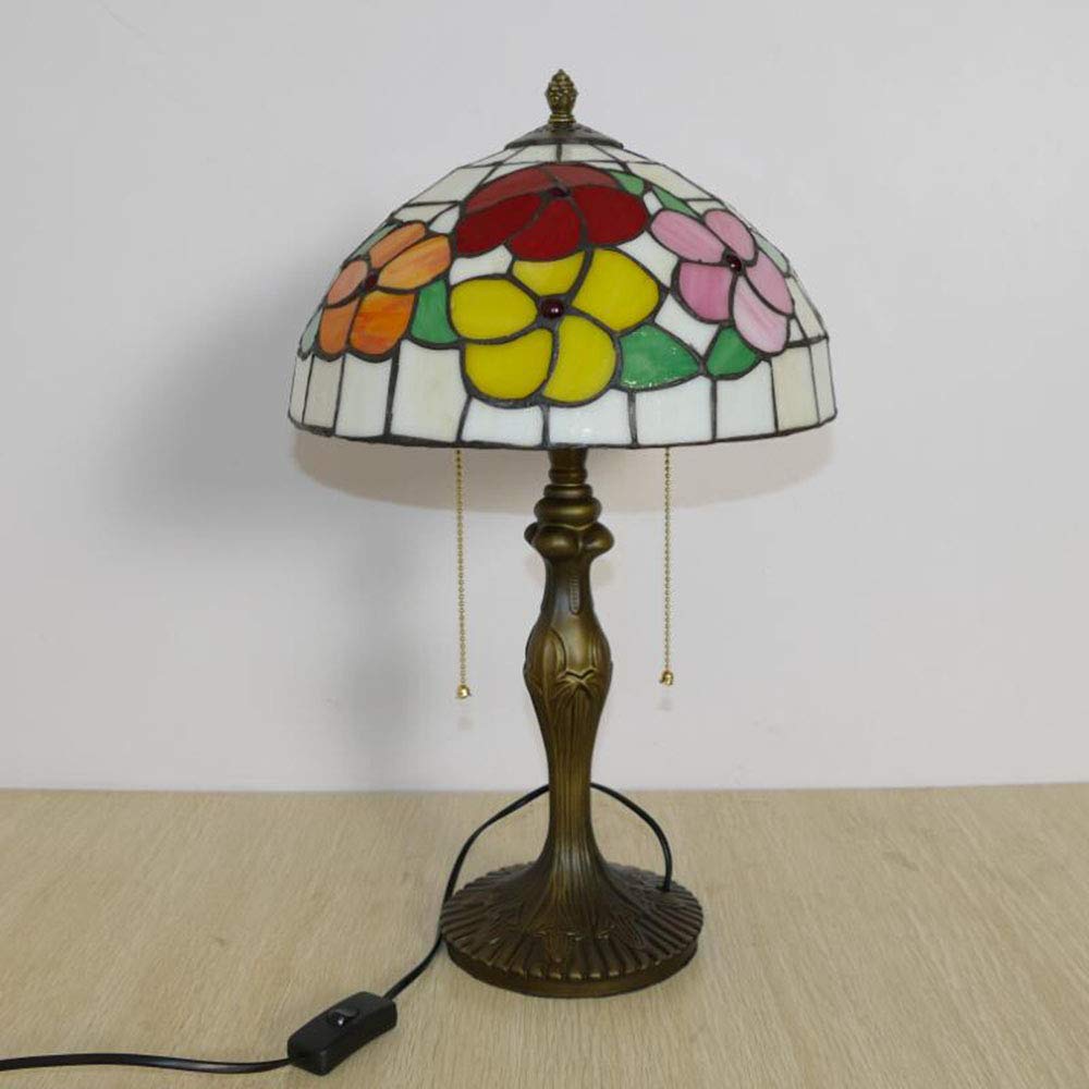 Tiffany-Stil Nachttischlampe Vintage Schlafzimmer Tischlampe Mit Schalter Ø30CM Pastoral Blumen Handgemacht Art Dekorative Retro Büro Studie Schreibtischlampe E27 Bar Cafe Nachtlicht 48cm hoch (A)