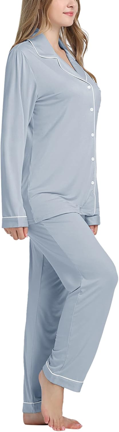 Cherrydew Women Bamboo Viscose Pajama Sets Super Soft Comfy Breathable Cooling Sleepwear Long Sleeve Button Down Loungewear - Image 6